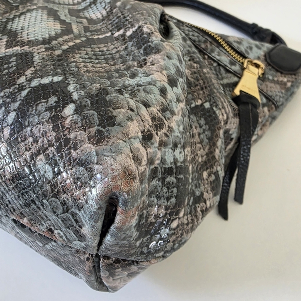 Aimee Kestenberg Snakeskin Embossed Leather Hobo Bag Gray Black Pale Blue - Picture 10 of 16